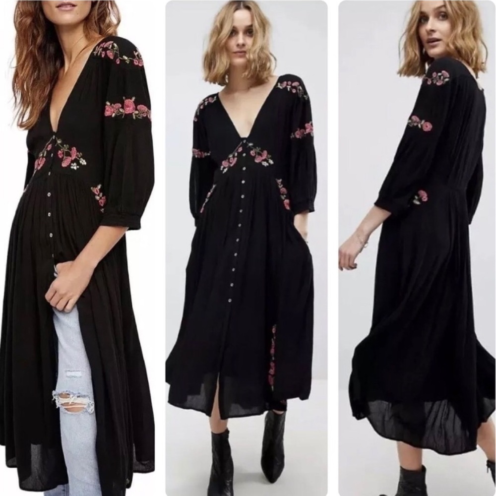Free People Day Glow Embroidered Midi Dress